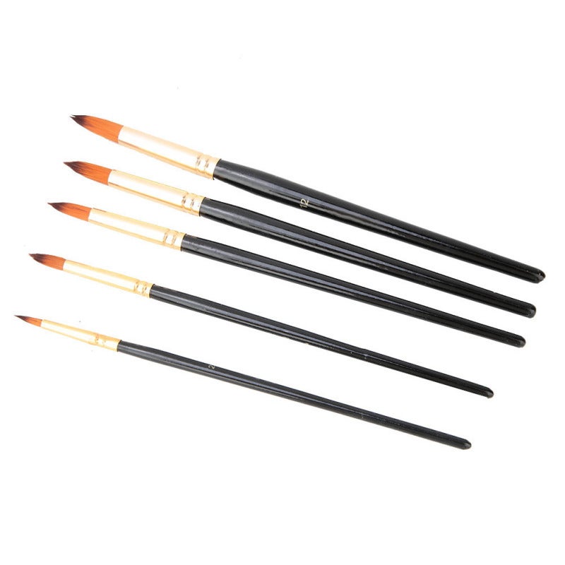 Xinbowen 5Pcs Nylon Hair Black Handle Watercolor Paint Brush Set for Drawing Art Supply(round) - Image 3