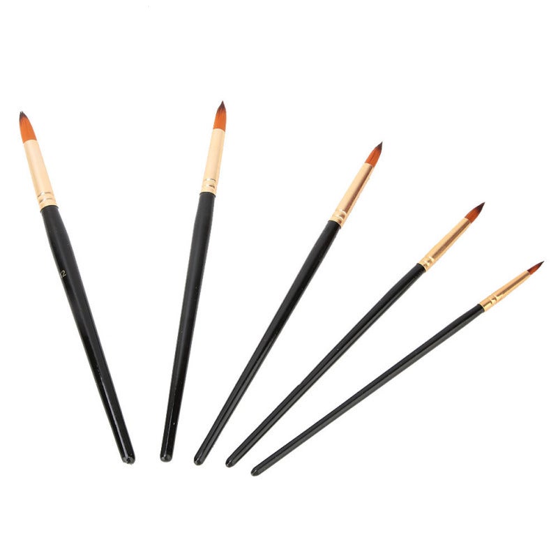 Xinbowen 5Pcs Nylon Hair Black Handle Watercolor Paint Brush Set for Drawing Art Supply(round) - Image 4
