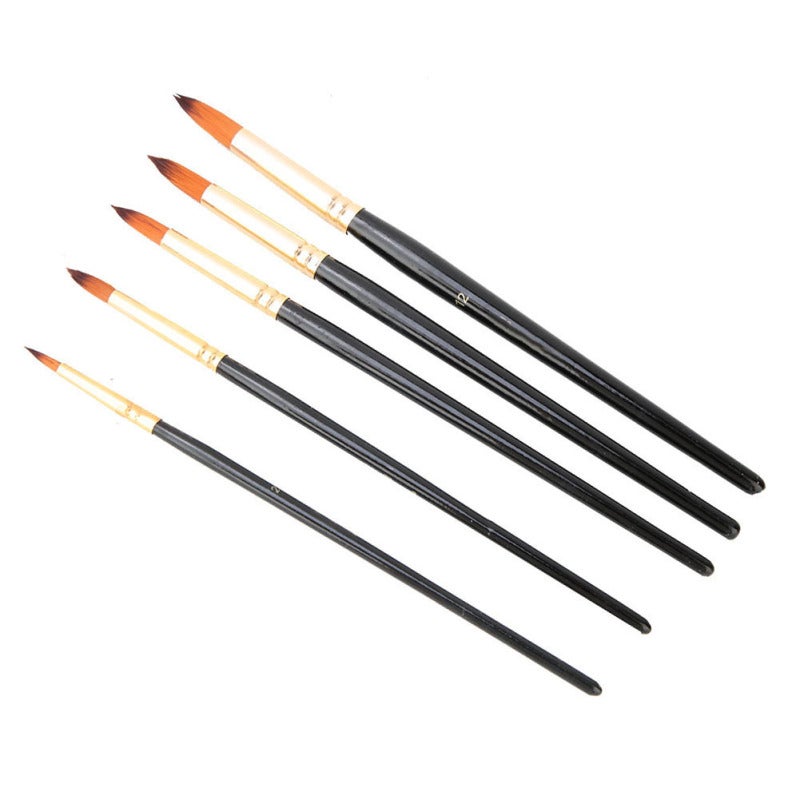 Xinbowen 5Pcs Nylon Hair Black Handle Watercolor Paint Brush Set for Drawing Art Supply(round) - Image 5