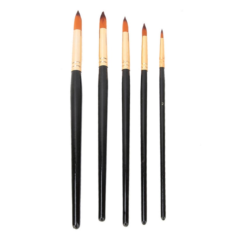 Xinbowen 5Pcs Nylon Hair Black Handle Watercolor Paint Brush Set for Drawing Art Supply(round) - Image 1