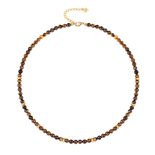 SOFYBJA Boho Gemstone Tiger Eye Stone Beaded Choker Necklace for Women 18K Plated Gold Beads Necklace Handmade Jewelry - Image 1