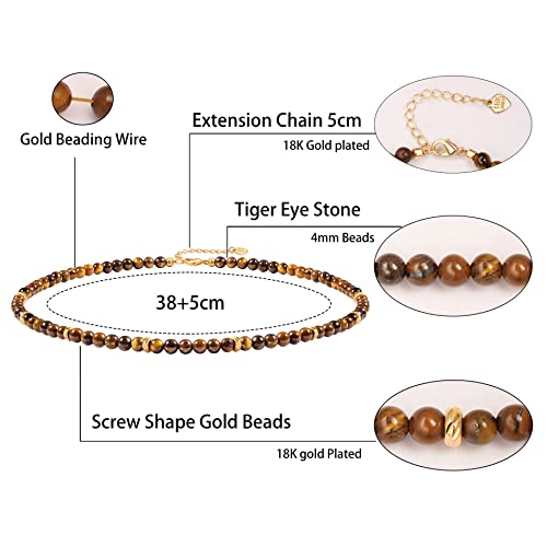 SOFYBJA Boho Gemstone Tiger Eye Stone Beaded Choker Necklace for Women 18K Plated Gold Beads Necklace Handmade Jewelry - Image 3