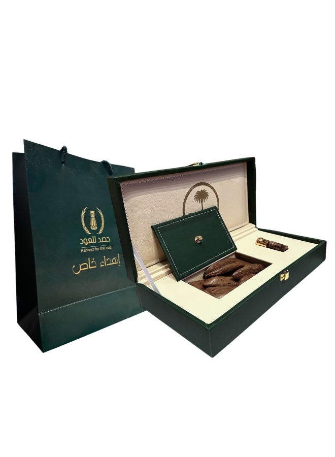 HASD-OUD Gifting Box | Al-Aiazeriah Box | With Saudi Emblem | 60g Maroki Oud + Quarter Tola Premium Mukhallat | Gifting Bag - Image 1