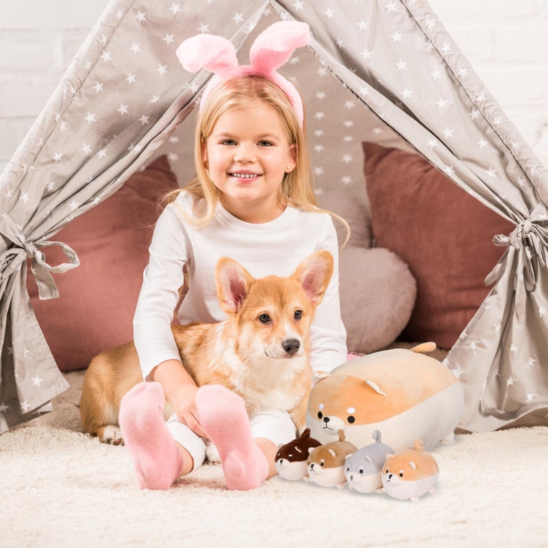 PixieCrush Stuffed Dog Toy - Cute Plushies Shiba Inu Mommy with 4 Puppies - Adorable Plush Pillow for Imaginative Play - Puppy Surprise Soft Animal Toy Set for Girls - Stuffed Animals for Ages 3-8 - Image 2