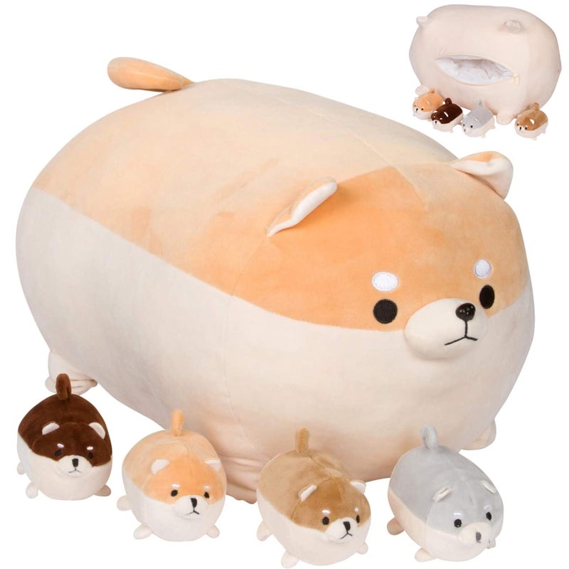 PixieCrush Stuffed Dog Toy - Cute Plushies Shiba Inu Mommy with 4 Puppies - Adorable Plush Pillow for Imaginative Play - Puppy Surprise Soft Animal Toy Set for Girls - Stuffed Animals for Ages 3-8 - Image 1