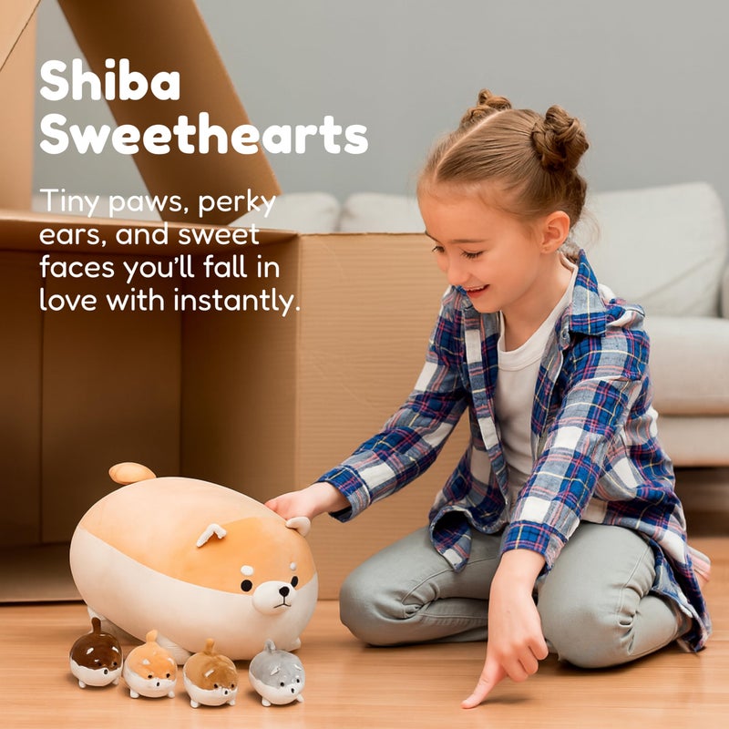 PixieCrush Stuffed Dog Toy - Cute Plushies Shiba Inu Mommy with 4 Puppies - Adorable Plush Pillow for Imaginative Play - Puppy Surprise Soft Animal Toy Set for Girls - Stuffed Animals for Ages 3-8 - Image 5