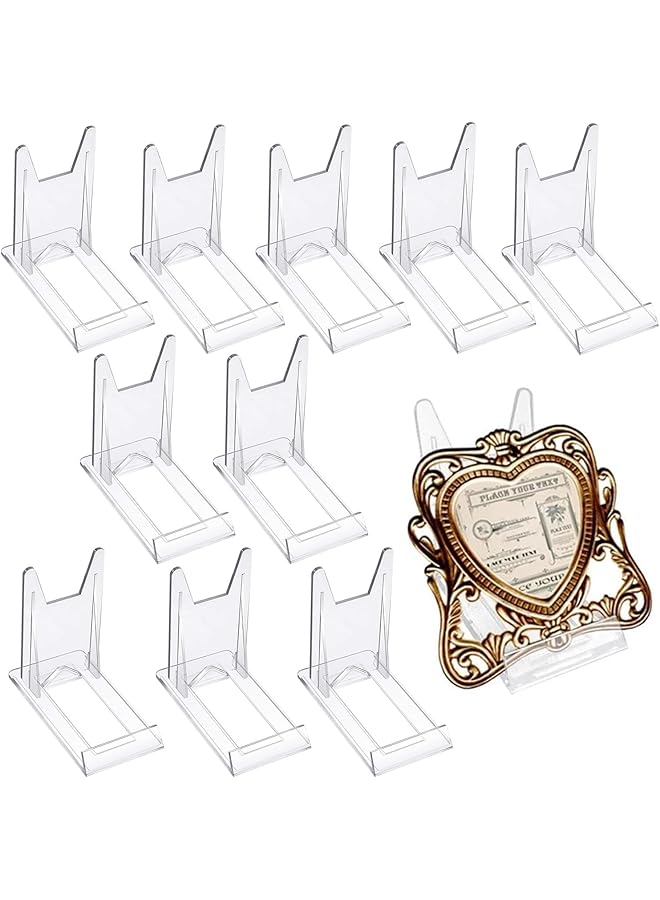 The Bros 10 Pcs Acrylic Bracket Stands, Plastic Display Holders Picture Plate Holders Clear Mini Easels Stands to Display Pictures or for Home Office Supplies Festival Party Decoration - Image 1