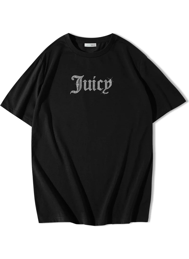 بي ار زد كولكشن Unisex Oversize Stone Printed Juicy T-Shirt
