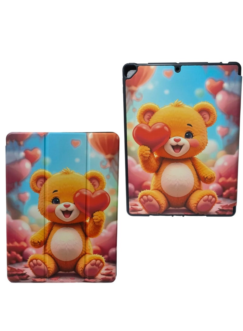 Teddy Bear Print Trifold Stand Case Flip Case Compatible with iPad 10.2/10.5 Inch 2021/2020 iPad 9th/8th Generation & 2019 iPad 7th Generation with Pencil Holder, Protective Case with Soft TPU Back, Auto Sleep/Wake Cover - Image 3