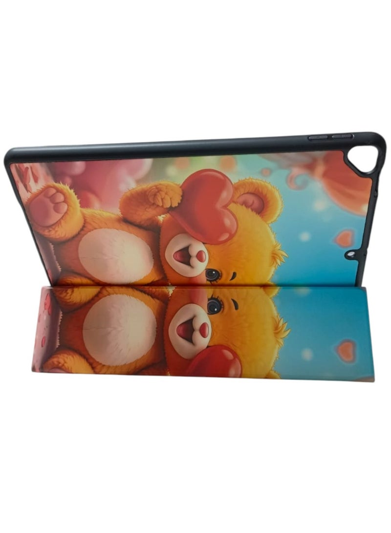Teddy Bear Print Trifold Stand Case Flip Case Compatible with iPad 10.2/10.5 Inch 2021/2020 iPad 9th/8th Generation & 2019 iPad 7th Generation with Pencil Holder, Protective Case with Soft TPU Back, Auto Sleep/Wake Cover - Image 4