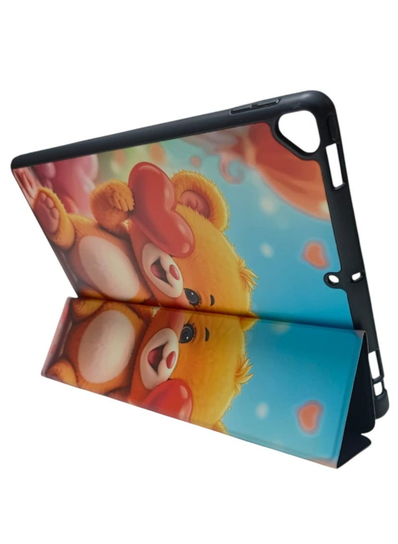 Teddy Bear Print Trifold Stand Case Flip Case Compatible with iPad 10.2/10.5 Inch 2021/2020 iPad 9th/8th Generation & 2019 iPad 7th Generation with Pencil Holder, Protective Case with Soft TPU Back, Auto Sleep/Wake Cover - Image 5