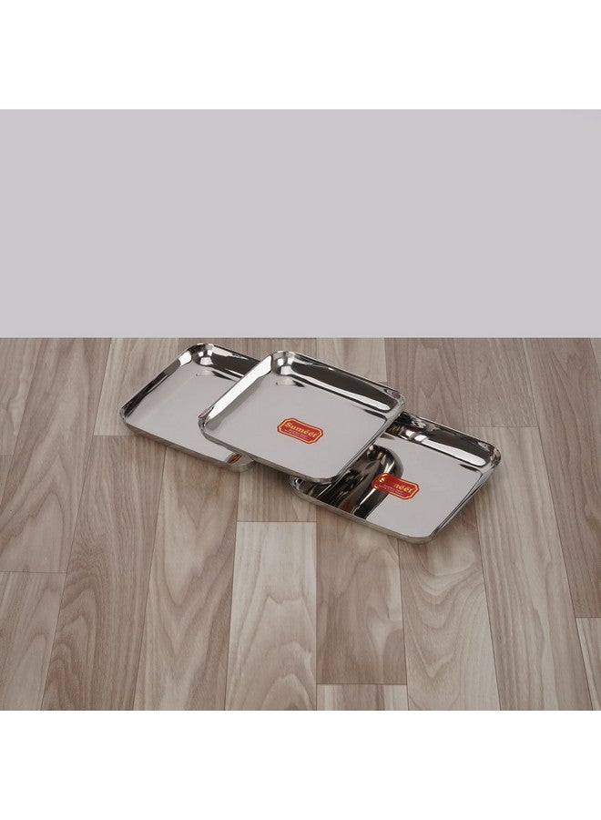 Sumeet طقم أطباق سومييت من الفولاذ المقاوم للصدأ بشكل مربع متوسط / أطباق وجبات خفيفة / أطباق إفطار مكون من 3 قطع، 15 سم قطر، فضي - Image 3