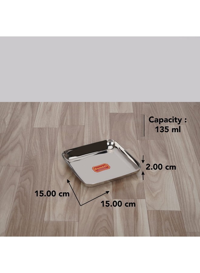 Sumeet طقم أطباق سومييت من الفولاذ المقاوم للصدأ بشكل مربع متوسط / أطباق وجبات خفيفة / أطباق إفطار مكون من 3 قطع، 15 سم قطر، فضي - Image 4