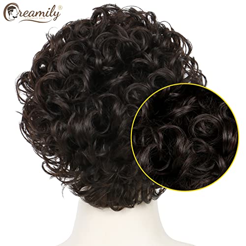 creamily بارو شعر صناعي مجعد لكريملي للرجال | بارو كامل للرأس مع شبكة مشبكة | بارو شعر مجعد مقاوم للحرارة للرجال للتصفيف اليومي والفعاليات (8 بوصة، بني طبيعي) - Image 5