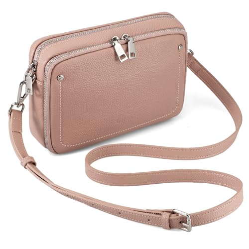 befen Genuine Leather Crossbody Bags for Women, Purses with Built in RFID Wallet Woman Camera Shoulder Bag Handbags Anti Theft Cross Over body Purses with Adjustable Strap, Pink - Image 1