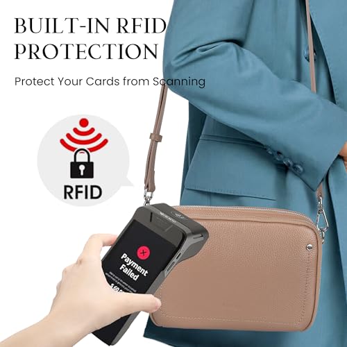 befen Genuine Leather Crossbody Bags for Women, Purses with Built in RFID Wallet Woman Camera Shoulder Bag Handbags Anti Theft Cross Over body Purses with Adjustable Strap, Pink - Image 2