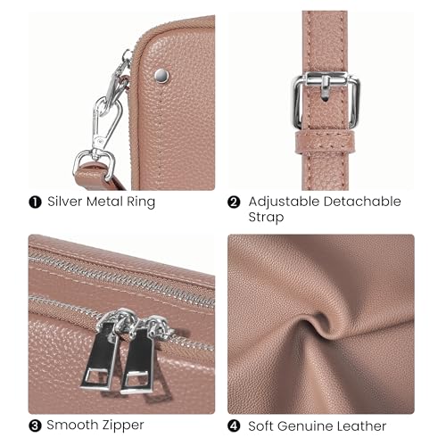 befen Genuine Leather Crossbody Bags for Women, Purses with Built in RFID Wallet Woman Camera Shoulder Bag Handbags Anti Theft Cross Over body Purses with Adjustable Strap, Pink - Image 5
