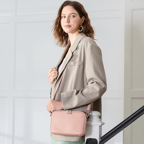 befen Genuine Leather Crossbody Bags for Women, Purses with Built in RFID Wallet Woman Camera Shoulder Bag Handbags Anti Theft Cross Over body Purses with Adjustable Strap, Pink - Image 3