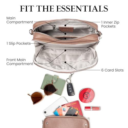 befen Genuine Leather Crossbody Bags for Women, Purses with Built in RFID Wallet Woman Camera Shoulder Bag Handbags Anti Theft Cross Over body Purses with Adjustable Strap, Pink - Image 4