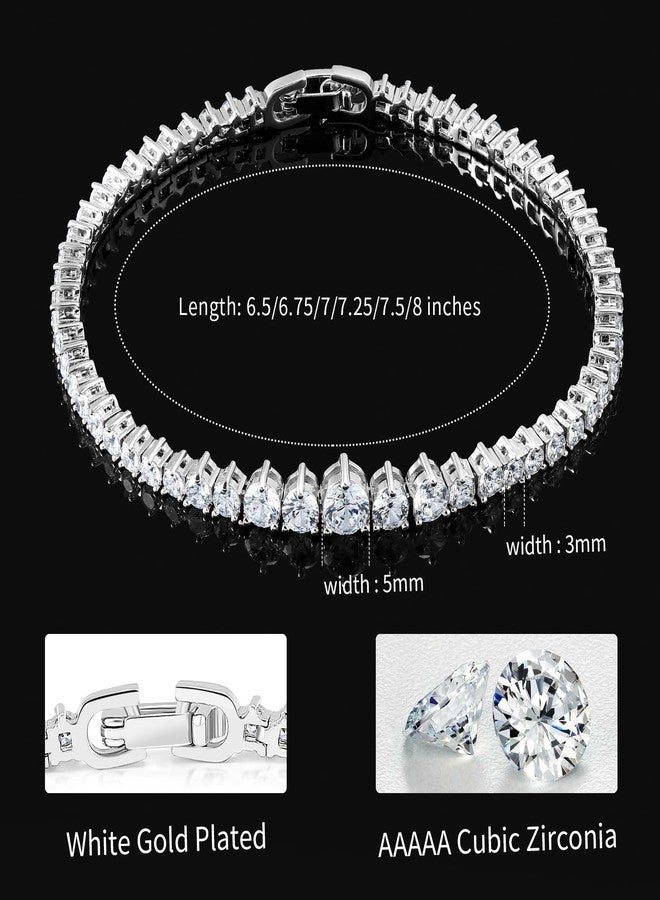 Kose Crown Tennis Bracelet 14K White Gold Plated 3mm Cubic Zirconia Womens Tennis Bracelet Size 6.5/6.75/7/7.25/7.5/8 - Image 2