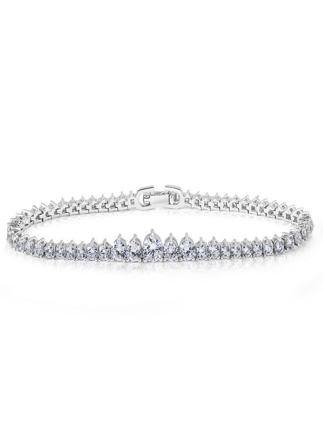 Kose Crown Tennis Bracelet 14K White Gold Plated 3mm Cubic Zirconia Womens Tennis Bracelet Size 6.5/6.75/7/7.25/7.5/8 - Image 1