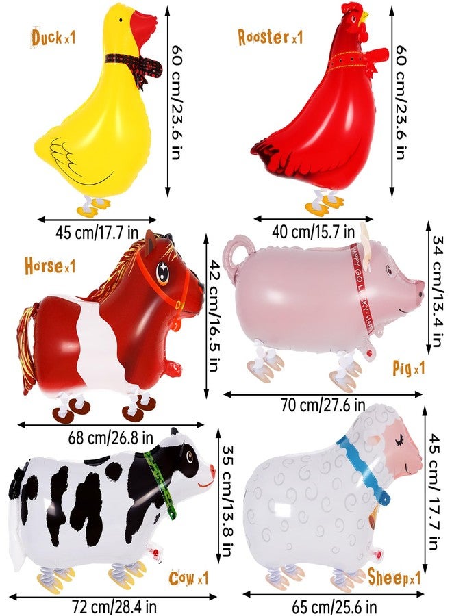 KINYFY 6 Pcs Walking Animal Balloons for Kids,Farm Animal Balloons,Walking Farm Animal Foil Mylar Balloon,Farm Birthday Decorations for Farm Theme Party Supplies (Animal) - Image 2