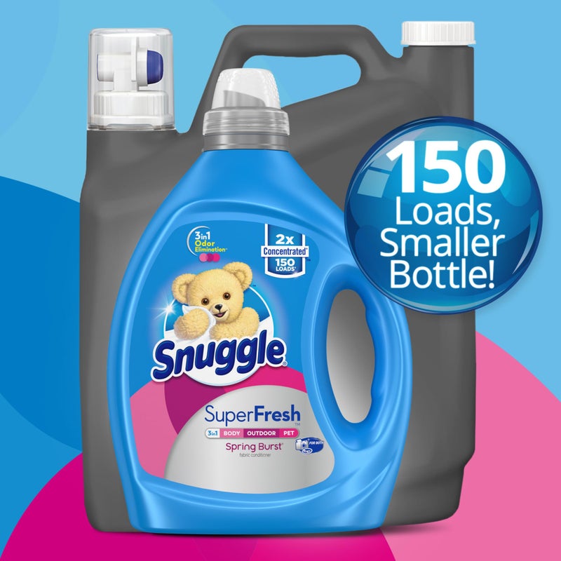 Snuggle Liquid Fabric Softener, SuperFresh Spring Burst, Eliminates Tough Odors, 2X Concentrated, 150 Loads (size may vary) - Image 5