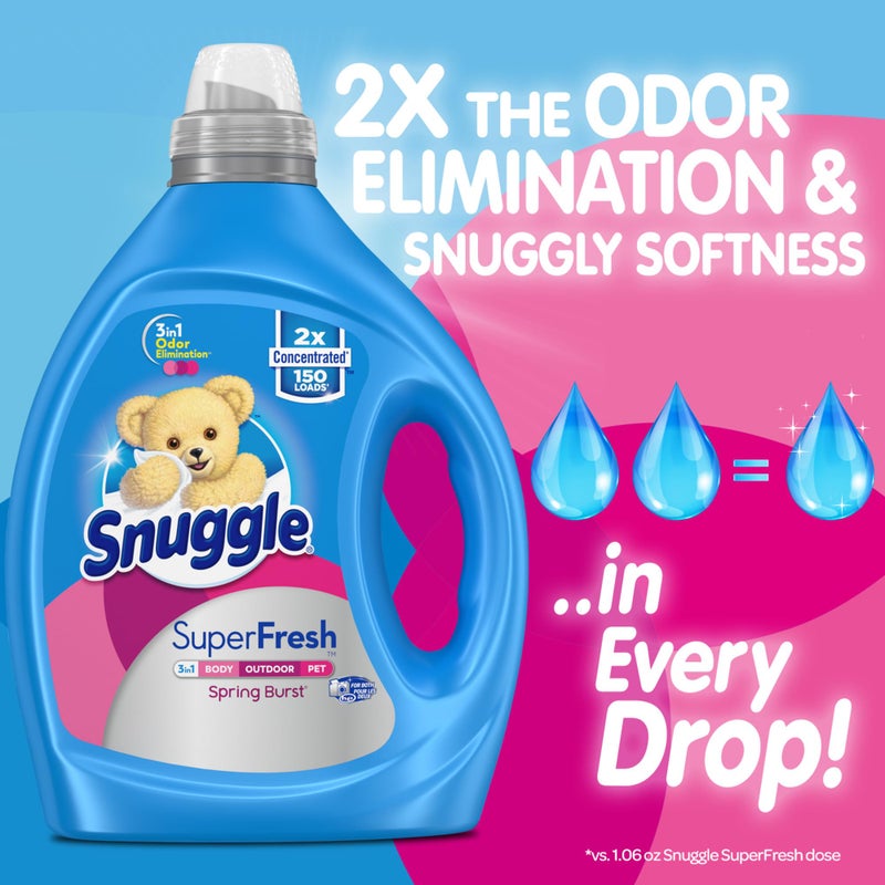 Snuggle Liquid Fabric Softener, SuperFresh Spring Burst, Eliminates Tough Odors, 2X Concentrated, 150 Loads (size may vary) - Image 2