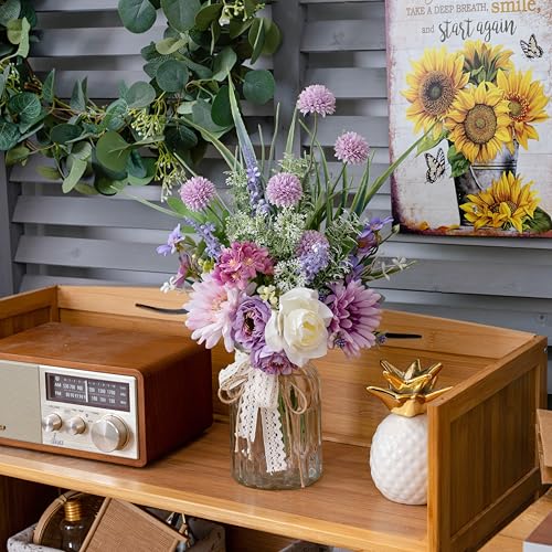 LUEUR Artificial Faux Flowers in Vase-Fake Purple Transvaal Daisy and Dandelion Flowers with Vase for Spring Decor Arrangement Decor Home Coffee Table Decor Dining Room - Image 5