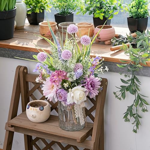 LUEUR Artificial Faux Flowers in Vase-Fake Purple Transvaal Daisy and Dandelion Flowers with Vase for Spring Decor Arrangement Decor Home Coffee Table Decor Dining Room - Image 3
