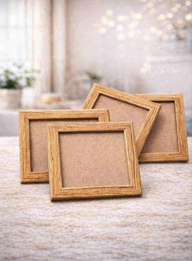 إطارات صور خشبية مربعة، لون بني طبيعي، طقم من 4 قطع، طراز ريفي، ديكور منزلي، نسيج خشبي مع أكريليك - Image 1