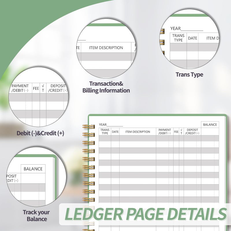 Blugool Accounting Ledger Book for Small Business Bookkeeping & Personal Use, Expense Tracker Notebook for Family Budget, Bookkeeping Record Book, Income and Expense Log Book - 8.4" x 6.1" (Green) - Image 3
