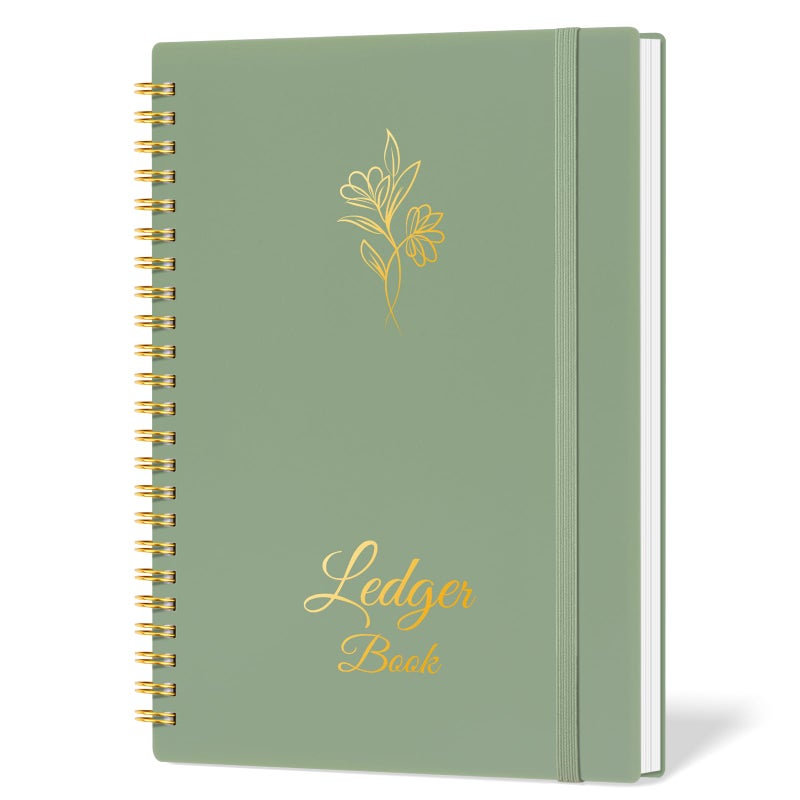 Blugool Accounting Ledger Book for Small Business Bookkeeping & Personal Use, Expense Tracker Notebook for Family Budget, Bookkeeping Record Book, Income and Expense Log Book - 8.4" x 6.1" (Green) - Image 1