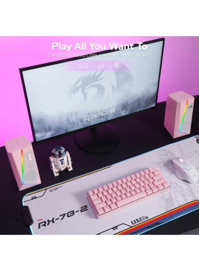 ريدراجون GS520P ANVIL RGB مكبرات صوت ألعاب ستيريو، مكبر صوت حاسوب ستيريو بقناة 2.0 مع 6 أوضاع LED ملونة، صوت معزز وتحكم سهل في مستوى الصوت، يعمل بالطاقة عبر USB مع كابل 3.5 مم، وردي - Image 5