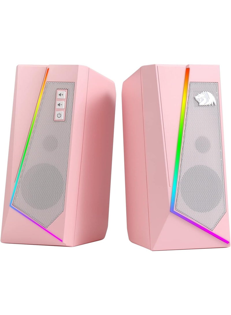 ريدراجون GS520P ANVIL RGB مكبرات صوت ألعاب ستيريو، مكبر صوت حاسوب ستيريو بقناة 2.0 مع 6 أوضاع LED ملونة، صوت معزز وتحكم سهل في مستوى الصوت، يعمل بالطاقة عبر USB مع كابل 3.5 مم، وردي - Image 2