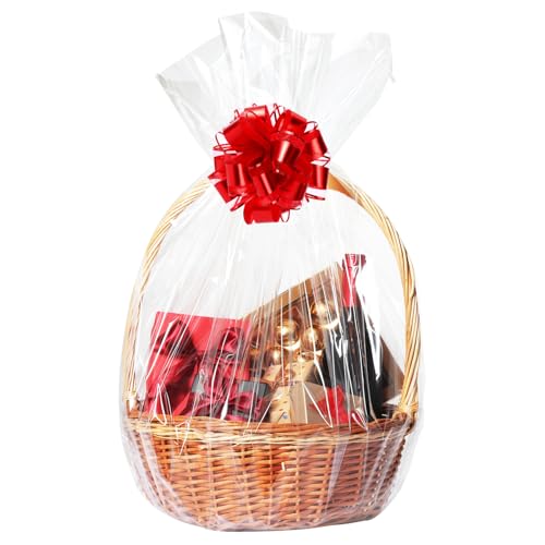 PureGuard 10 PCS Clear Cellophane Bags, Large Plastic Cellophane Gift Bags 24x30 Inch Cellophane Wrap for Gift Baskets with Twist Ties for Wedding Birthday Christmas Party Favor - Image 1