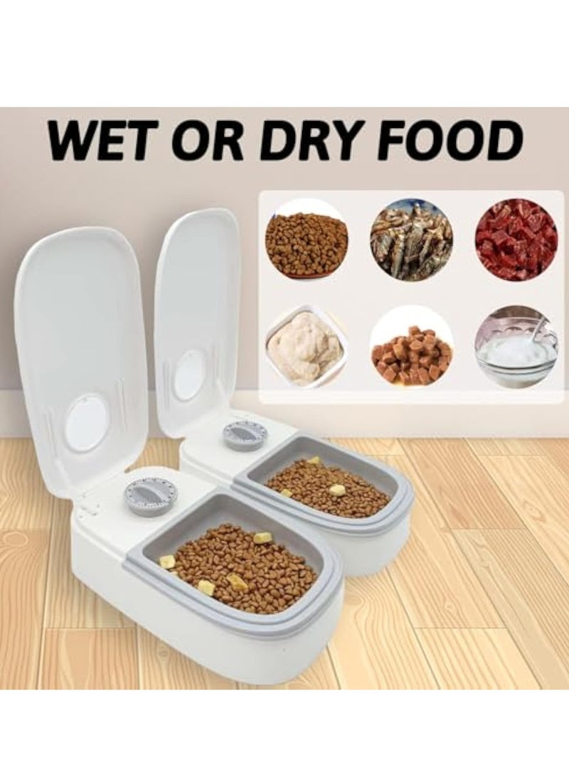 Arabest - Automatic Cat Feeder with Ice Pack - 2-Meal Pet Feeder for Small Dogs - Dry and Wet Food Dispenser for Cats, 48-Hours Timer,350ml  Food Dispenser with 2 Bowl - Image 1