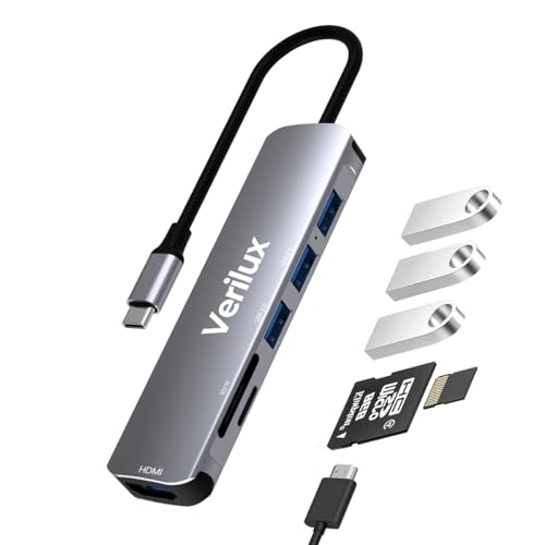 Verilux® USB C Hub Multiport Adapter- 6 in 1 Portable Aluminum Type C Hub with 4K HDMI Output, USB 2.0/3.0 Ports, SD/Micro SD Card Reader Compatible for MacBook Pro 2016-2020, MacBook Air 2018-2020, Type-C Devices - Image 1