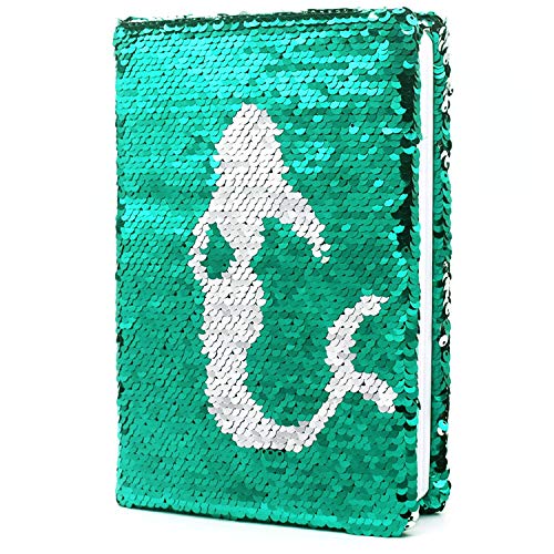 GINMLYDA Sequin Girls Journal for Kids 85x55 160 Lined Pages Diary for Girls Mermaid Reversible Flip Sequence Notebook for Teenage Pre School Writing Drawing Travel Gifts Jellyfish GreenSliver - Image 1