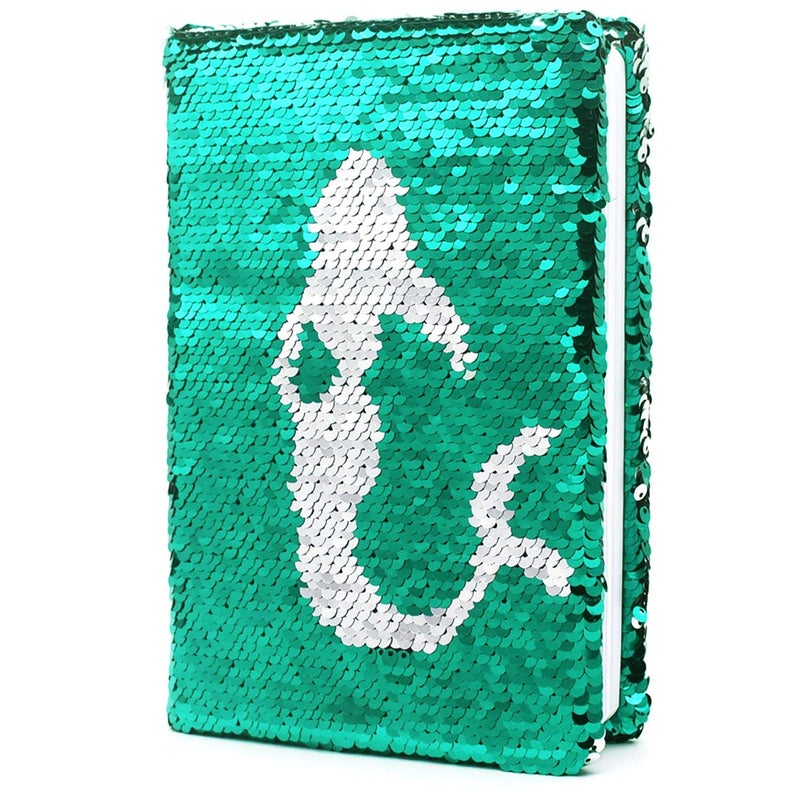 GINMLYDA Sequin Girls Journal for Kids 85x55 160 Lined Pages Diary for Girls Mermaid Reversible Flip Sequence Notebook for Teenage Pre School Writing Drawing Travel Gifts Jellyfish GreenSliver - Image 3