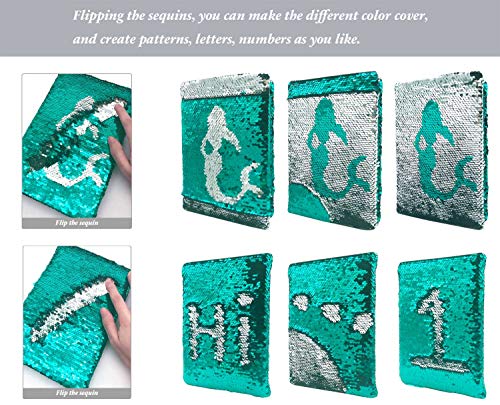 GINMLYDA Sequin Girls Journal for Kids 85x55 160 Lined Pages Diary for Girls Mermaid Reversible Flip Sequence Notebook for Teenage Pre School Writing Drawing Travel Gifts Jellyfish GreenSliver - Image 5