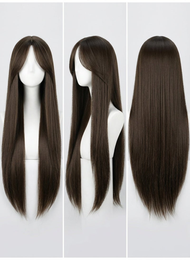 Long Straight Wig with Figure-Eight Bangs & Half Part - Voluminous Modern Style - Image 2