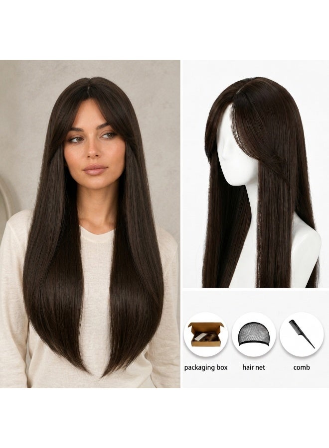 Long Straight Wig with Figure-Eight Bangs & Half Part - Voluminous Modern Style - Image 1