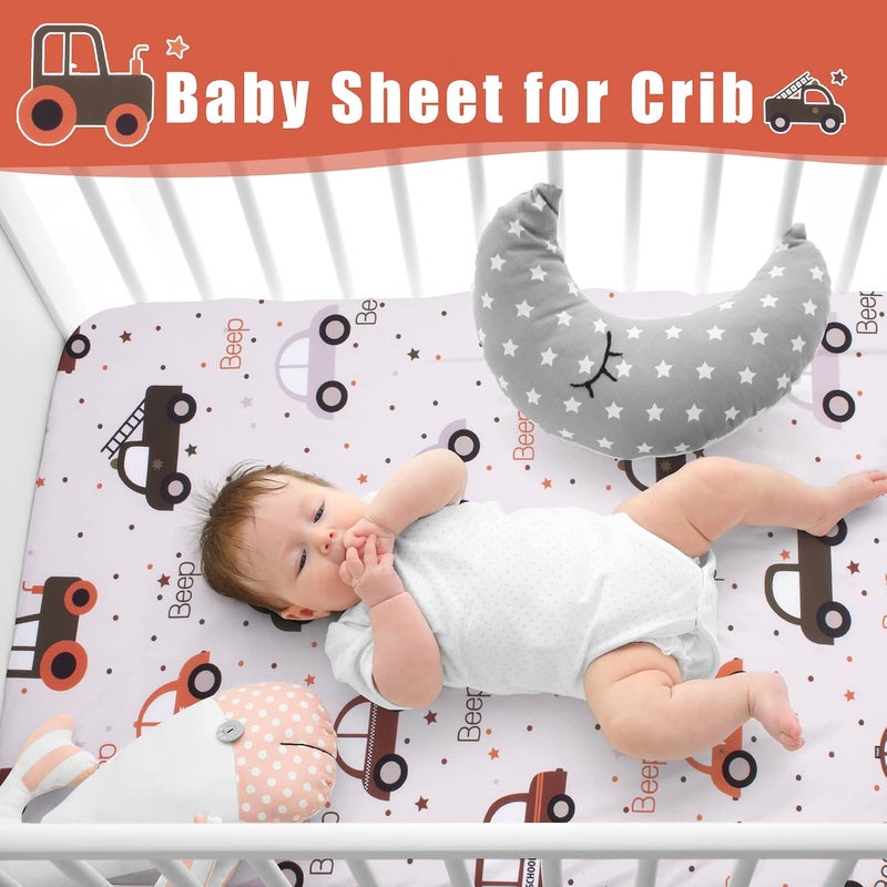 Fitted Crib Sheet - Baby Nursery Sheet 100% Polyester 1 Pack Cozy Bed Sheet for Standard Crib and Toddler Mattresses - Car Nursery Bed Sheet Infant Toddler Sheet for Baby - Image 3