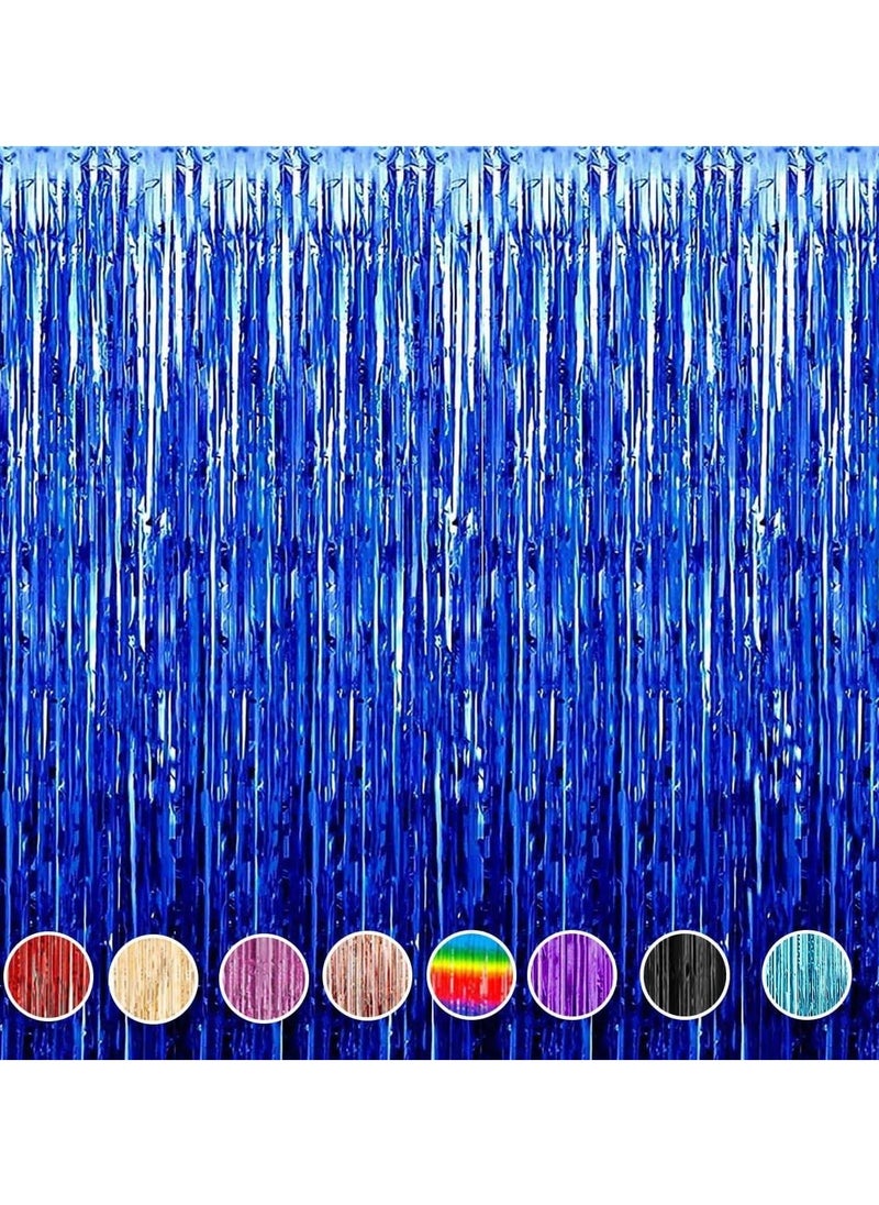 MARKQ Royal Blue Foil Fringe Curtain | 1 x 2-meter Metallic Tinsel Streamers Party Backdrop for Halloween, Baby Shower, Wedding, Eid, Graduation, Birthday Party Decorations [Pack of 1]  - Image 1