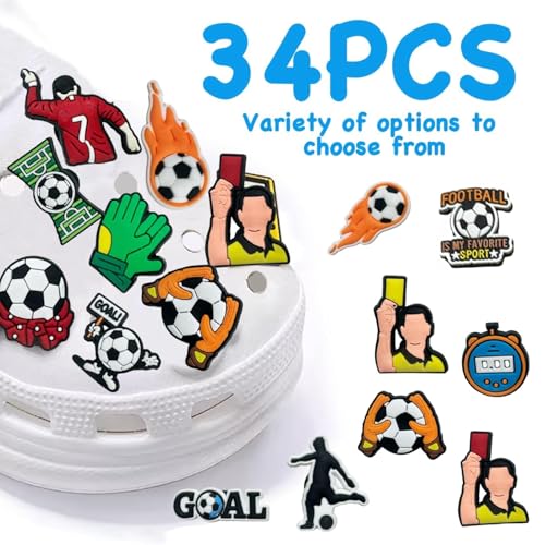 Ahamo 34pcs Football Theme Shoe Charms for Clog Shoes - DIY Style Decoration Buttons, Durable Plastic Shoe Accessories for Women, Men, Kids (Soccer Ball Design) - Image 3
