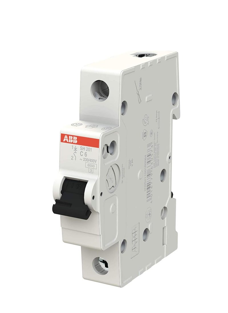 ABB - ABB SH201-C6 Miniature Circuit Breaker, 1 Pole, 6 Amp (ABB2CDS211001R0064) - Image 1