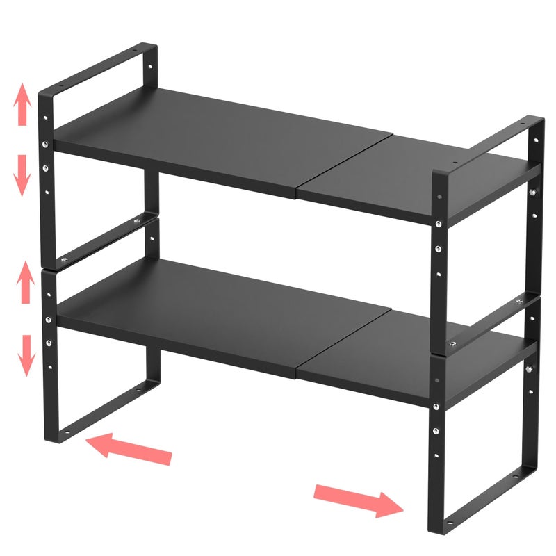 Jojocross Expandable Stackable Spice Rack Cabinet Shelf Organizer in Cabinets Shelves Kitchen Cupboard Organization Stack up Racks Pantry Countertop Storage MediumBlack 2 Packs