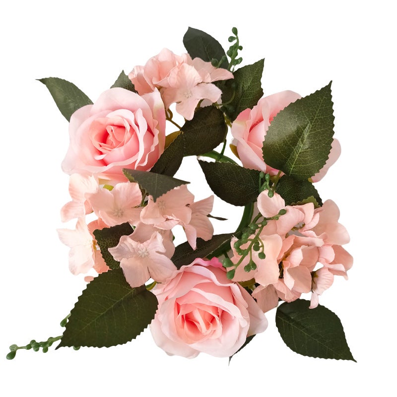 Generic 20cm European Style Faux Rose Wreath Centerpiece Pink 