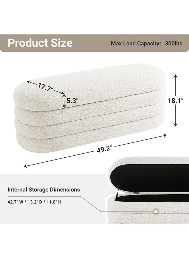 LEDIN Storage Ottoman Bench, 120 cm Upholstered Fabric, Large Oval Design for Bedroom, Living Room, Entryway (White) - Image 2